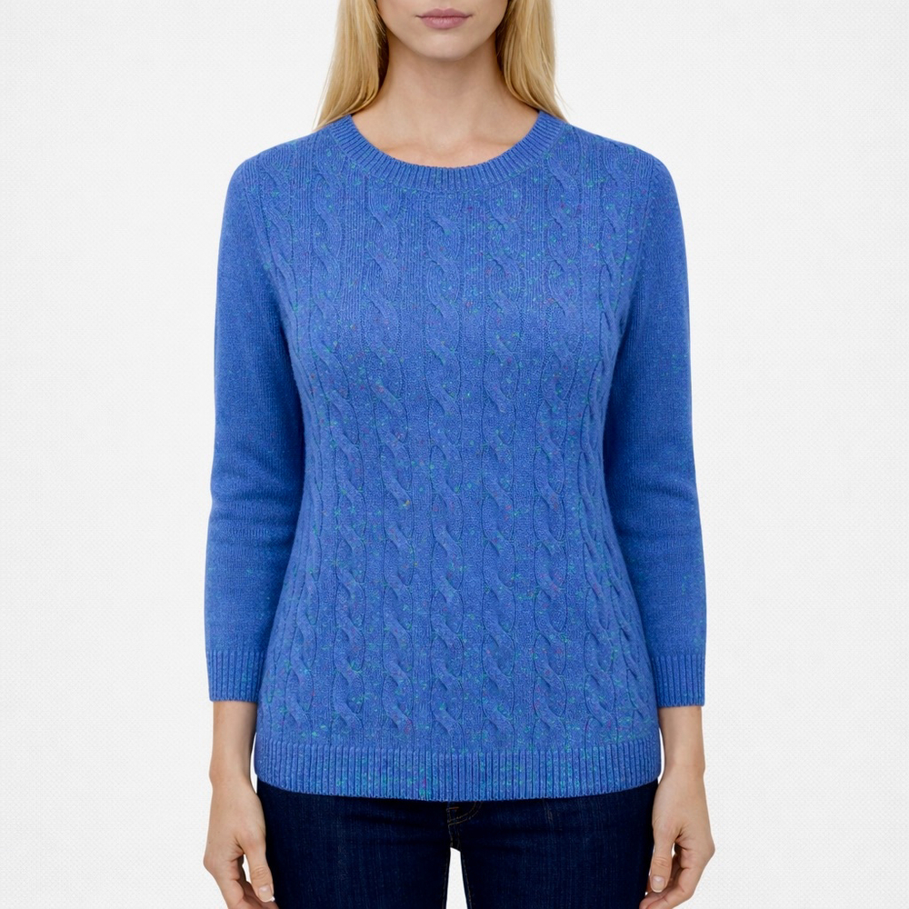 Talbots Cable Knit Sweater Blue Multi Marled Speckled Knit Soft Cotton Size XL